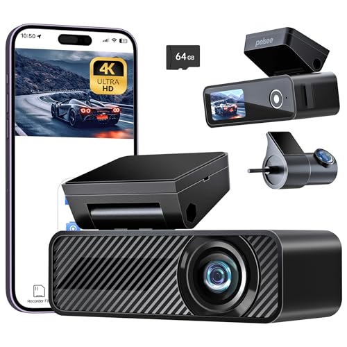 Pelsee P1 Duo 4K Dash Cam Front and Rear, 64GB SD Card,...